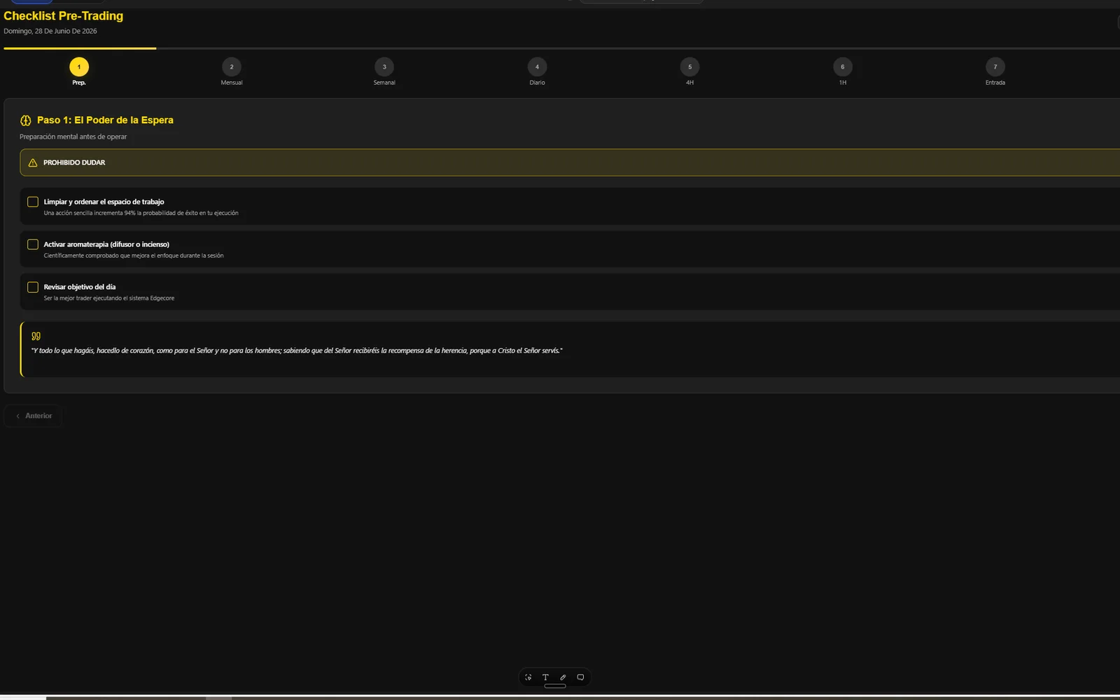 Captura de EDGECORE · Checklist